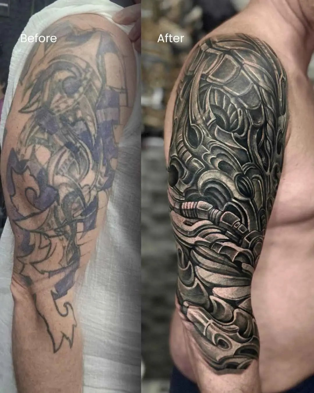 full arm cover-up tattoo by fame tattoo