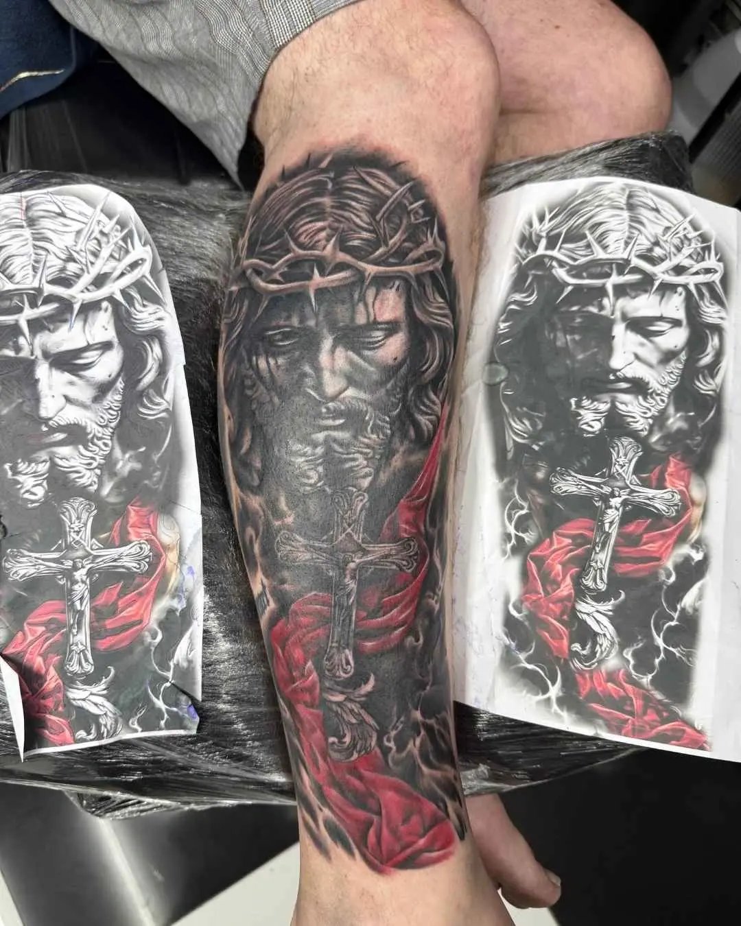 leg cover-up tattoo by fame tattoo