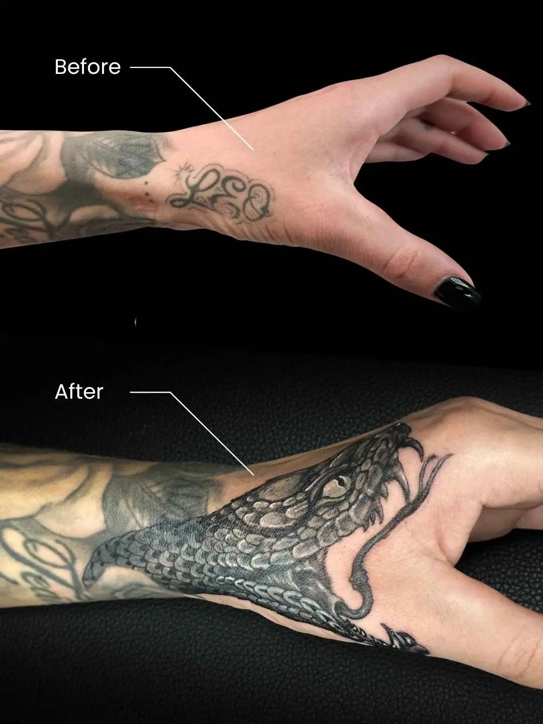 hand cover-up tattoo by fame tattoo