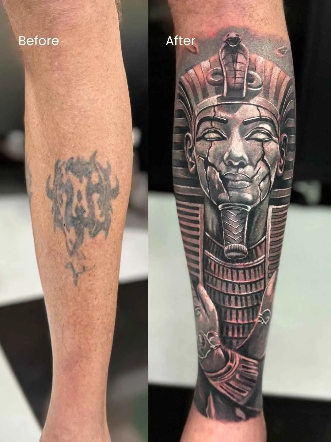 Leg cover-up tattoo by fame tattoo