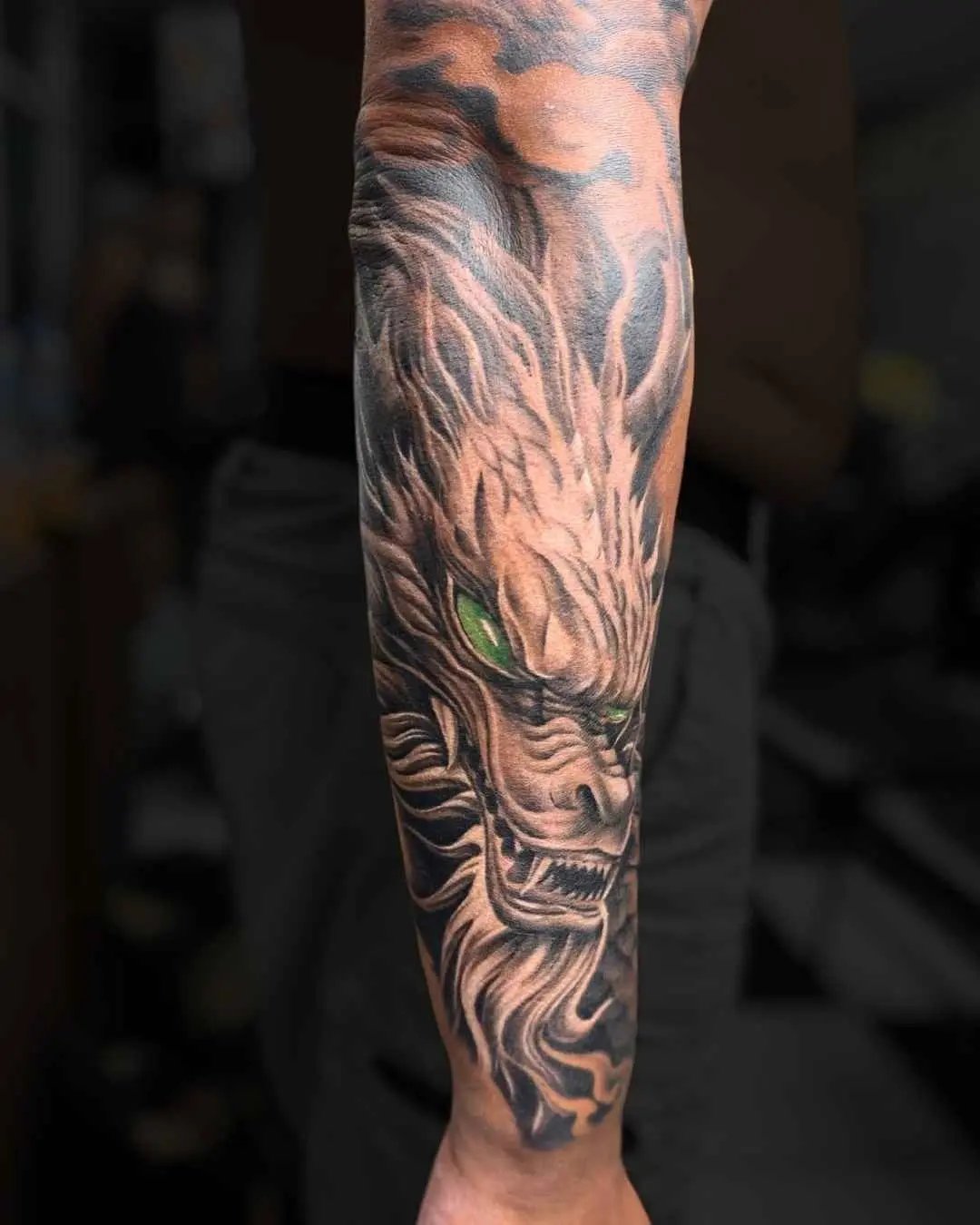 Japanese full arm dragon by fame tattoo