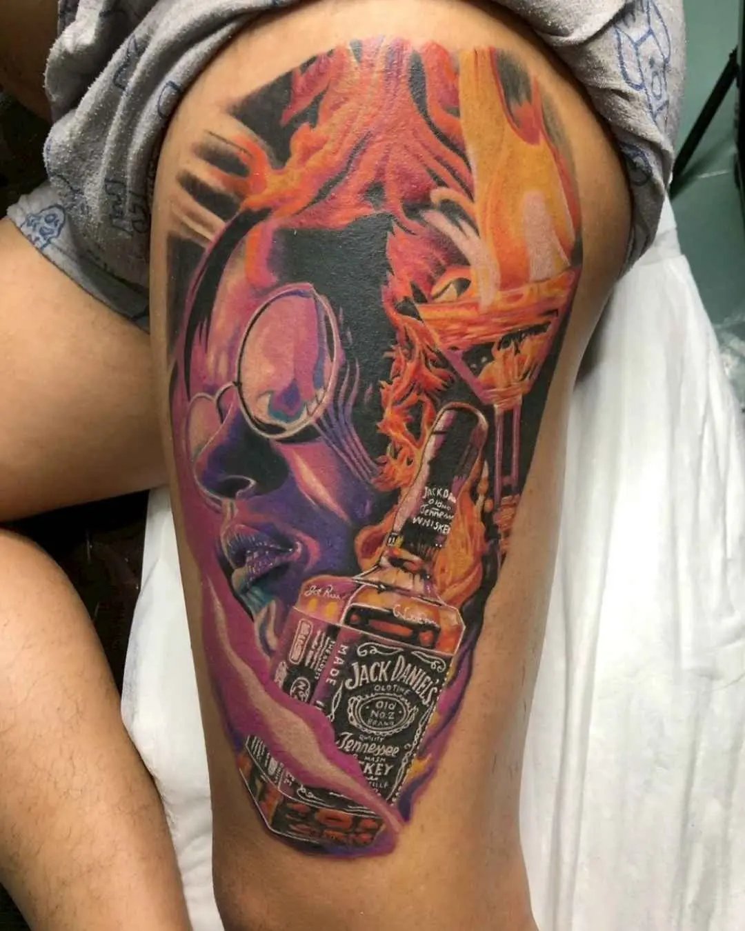 realism tattoo, leg tattoo by fame tattoo