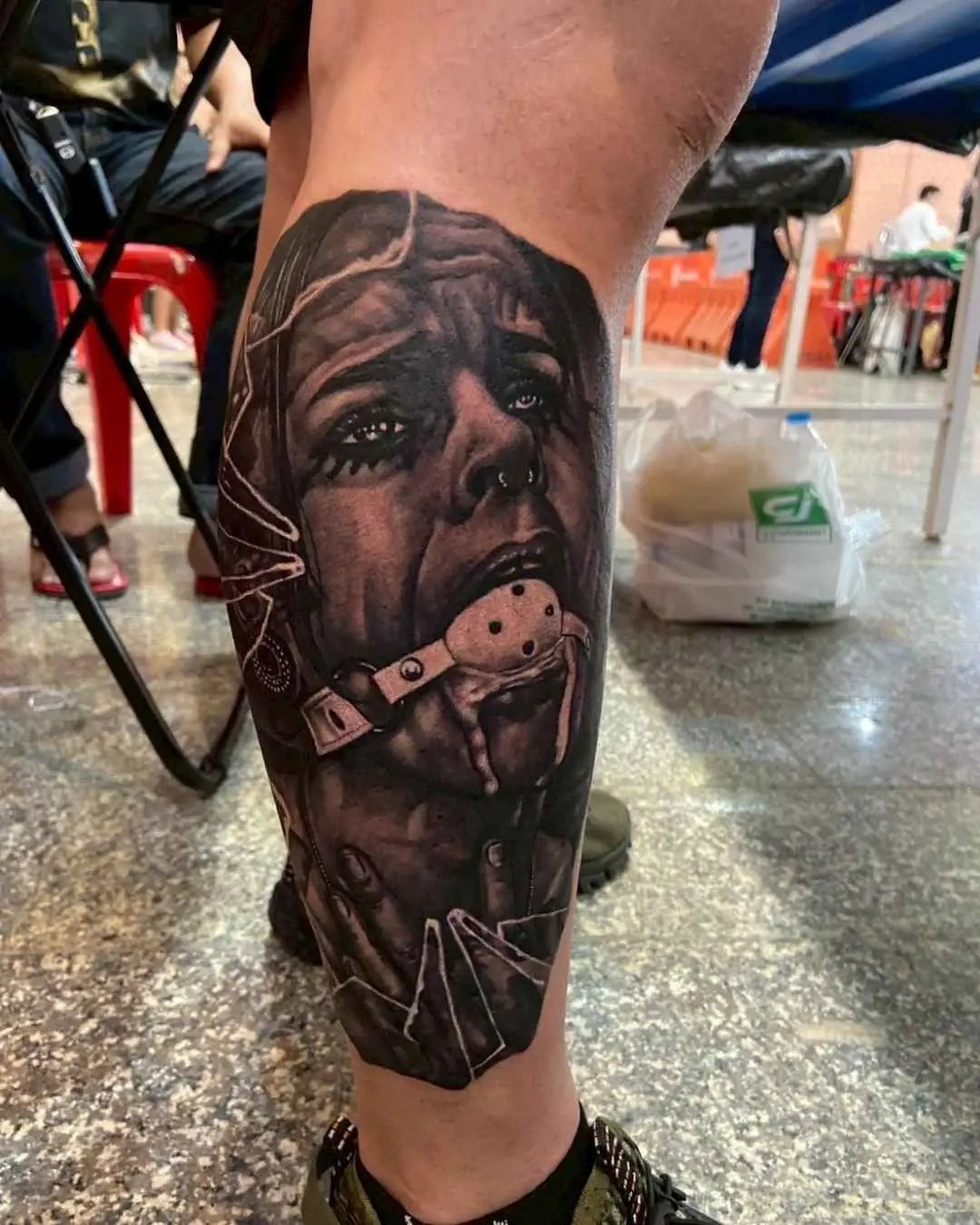 realism tattoo, leg tattoo by fame tattoo