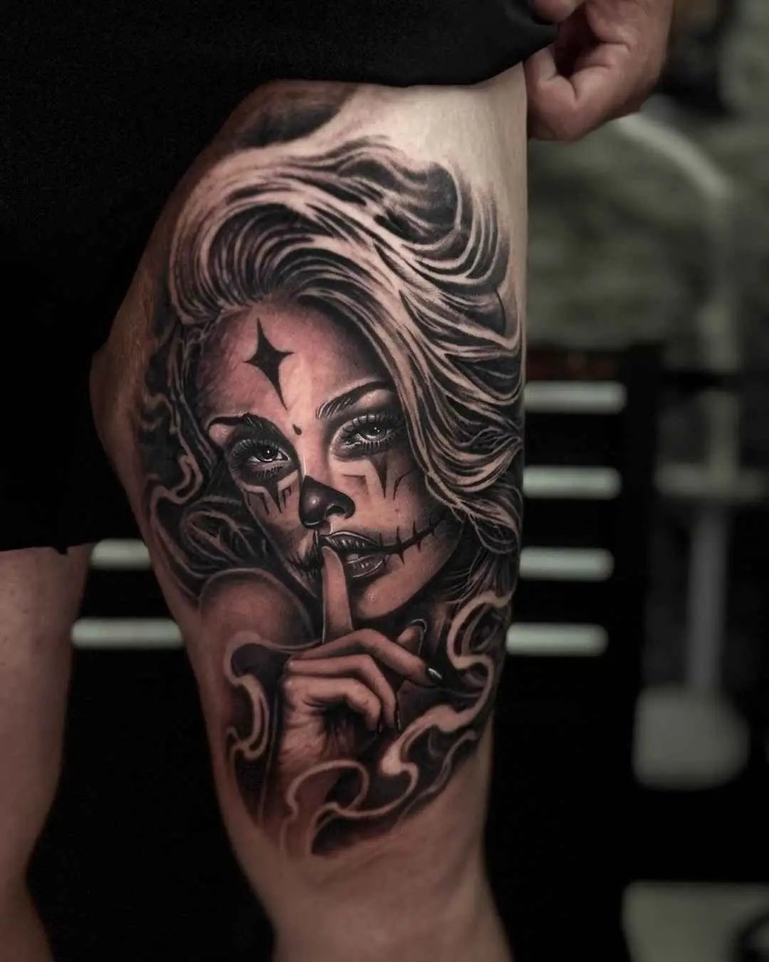 realism tattoo, leg tattoo by fame tattoo