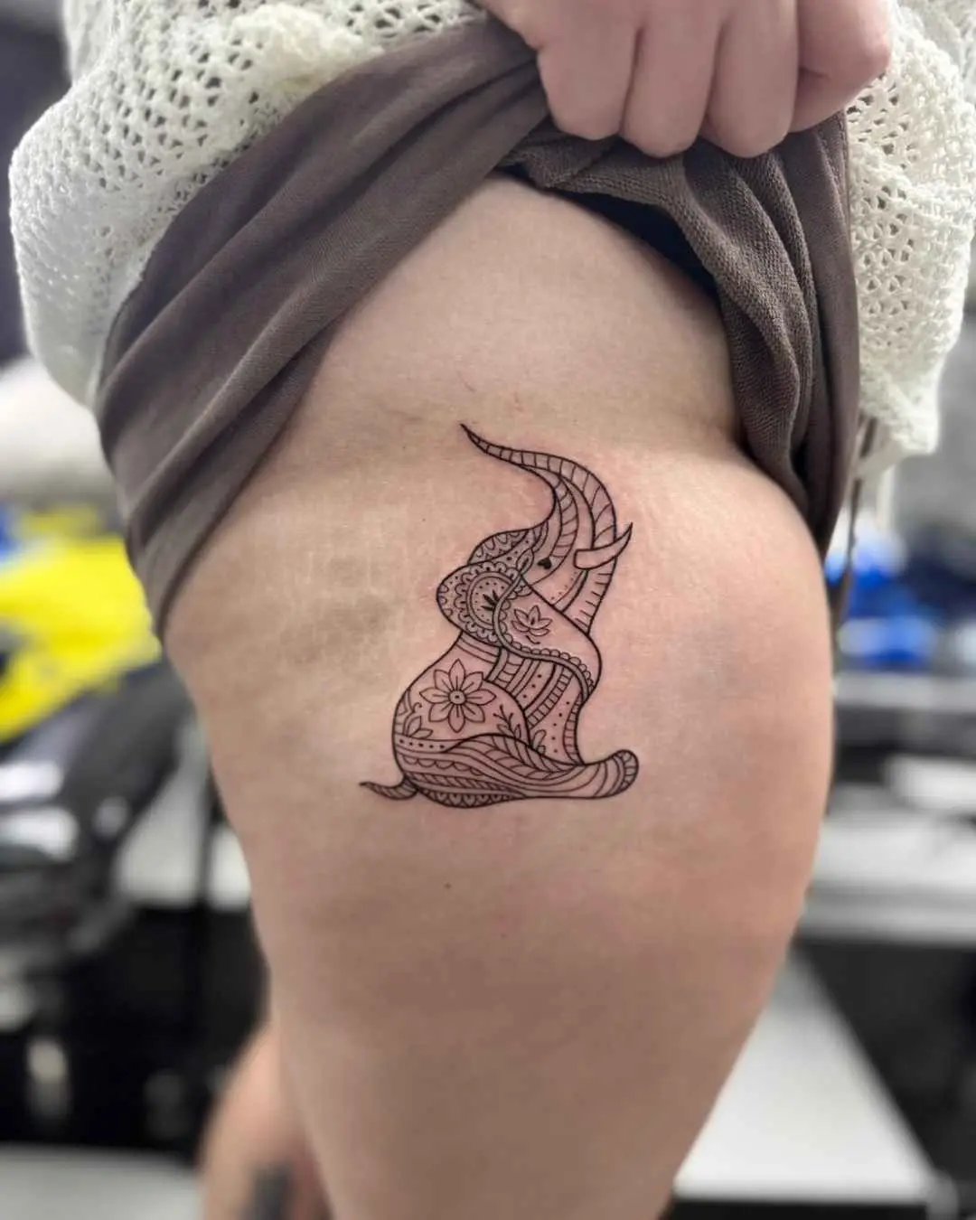 elephant fine line tattoo by fame tattoo