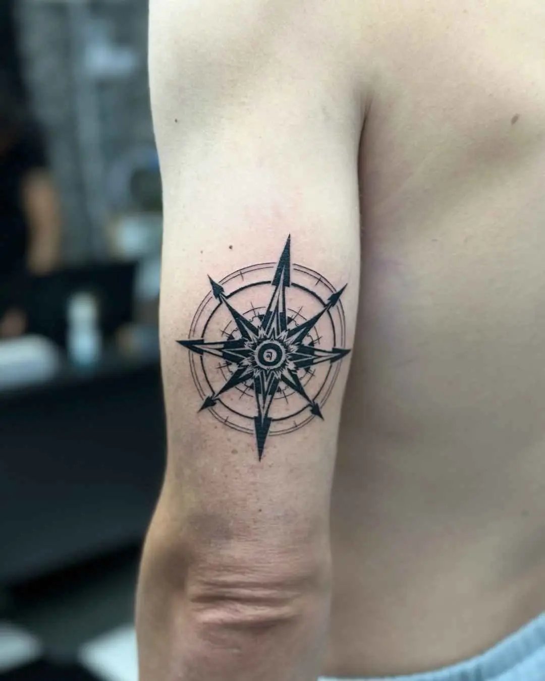 compass fine line tattoo by fame tattoo