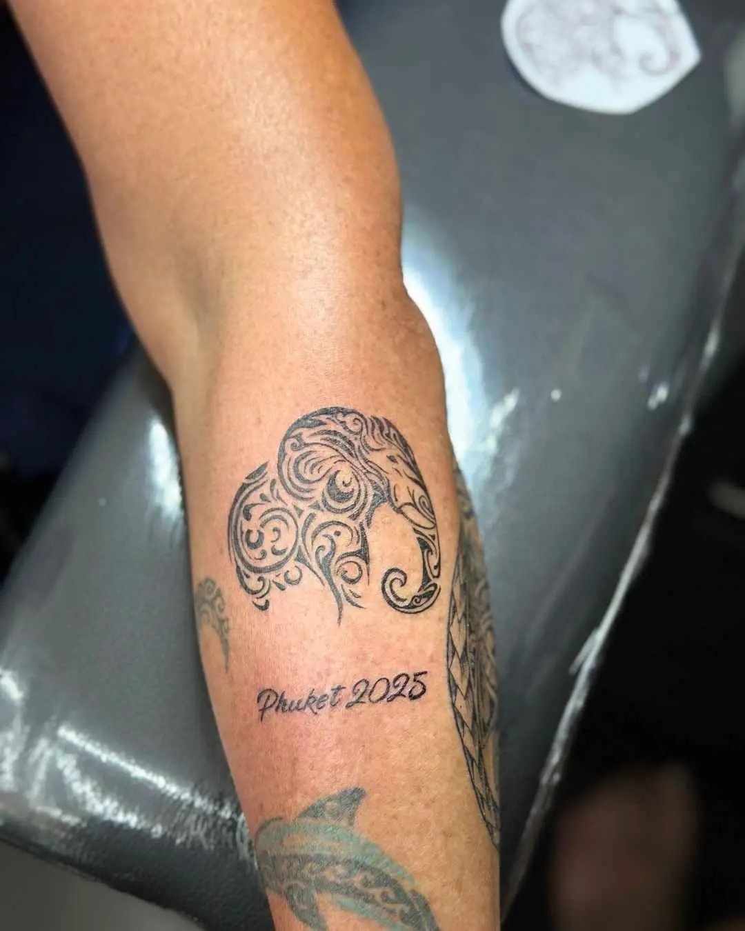 elephant fine line tattoo by fame tattoo